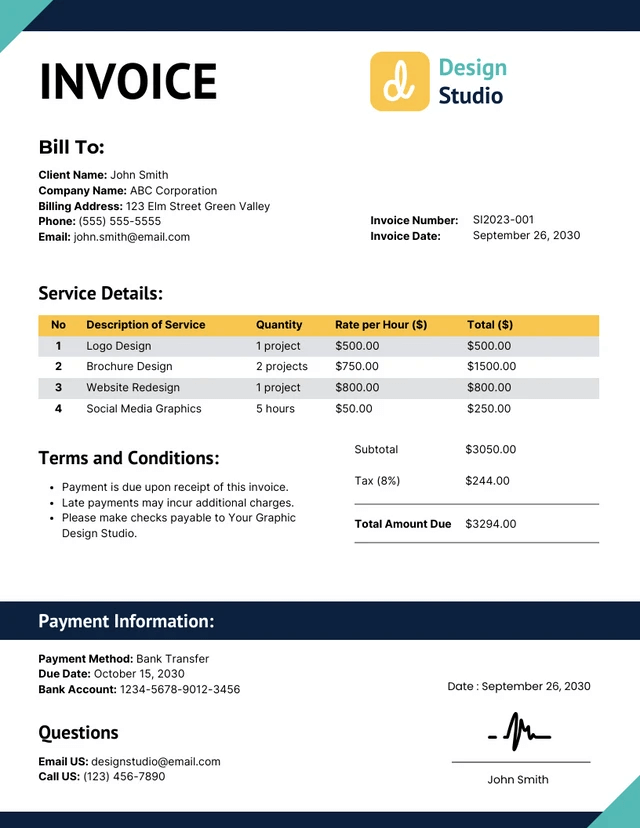 Example of an invoice document – illustrative graphic.