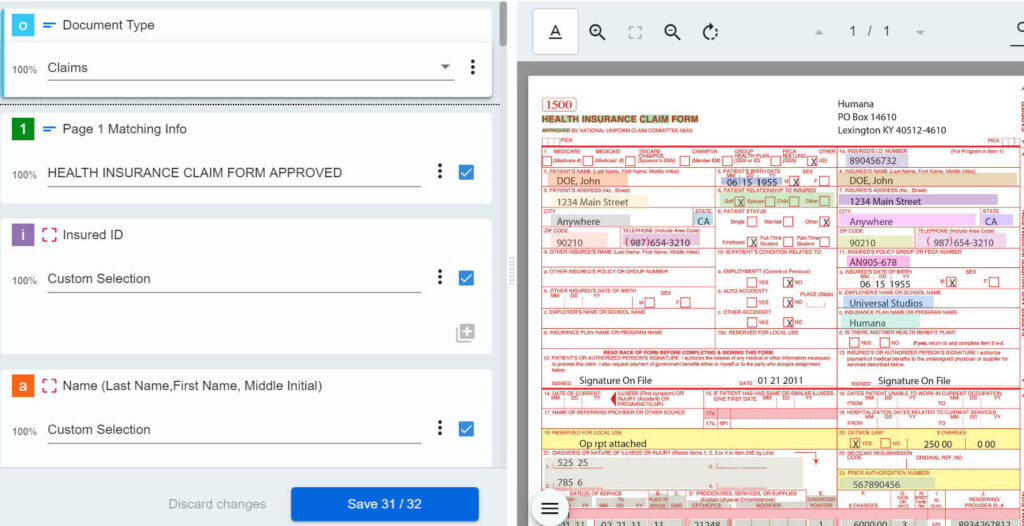 Snippet of a UiPath Actions form designed for Document Understanding workflow.